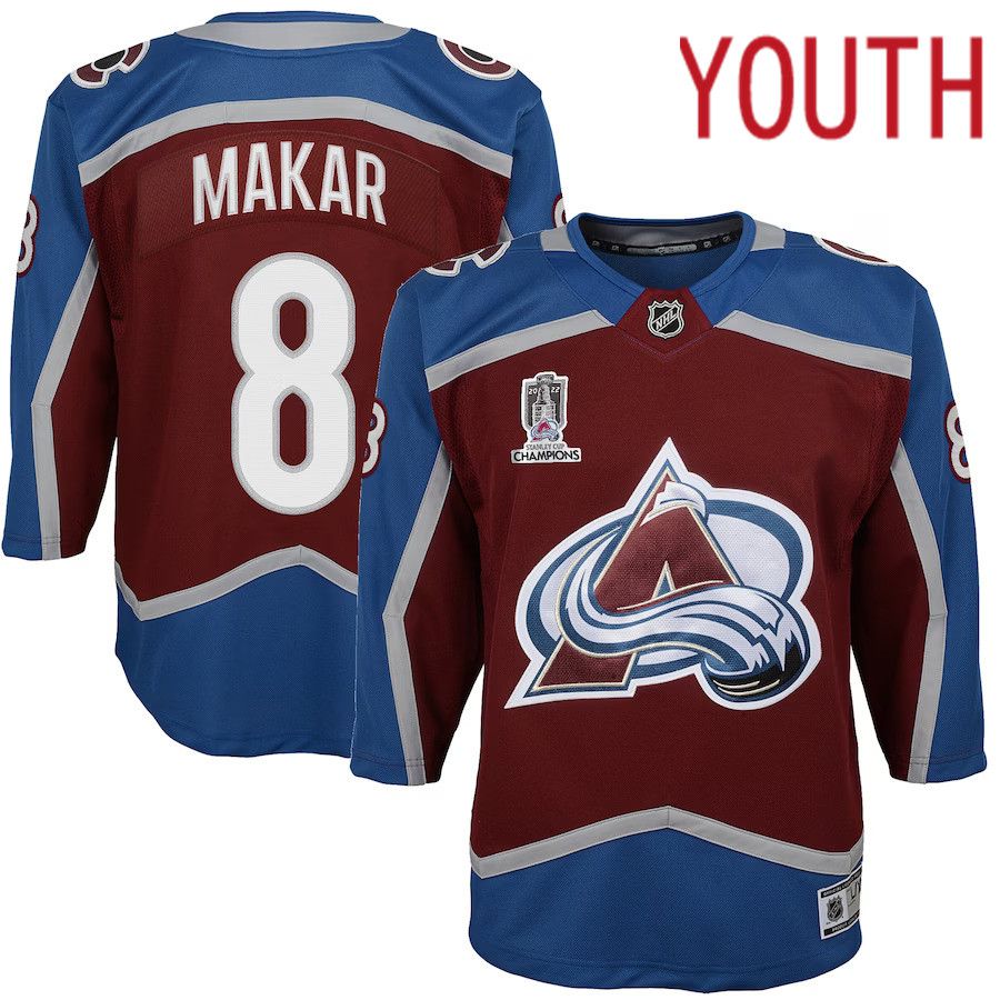 Youth Colorado Avalanche #8 Cale Makar Burgundy Home 2022 Stanley Cup Champions Premier Player NHL Jersey